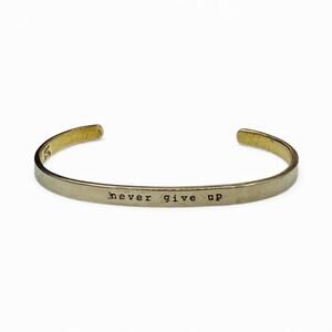 Far Fetched NEVER GIVE UP Cuff Bracelet Mixed Metals Stamped Quote